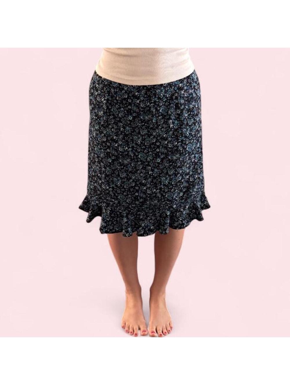 Vintage floral midi skirt with ruffle hem